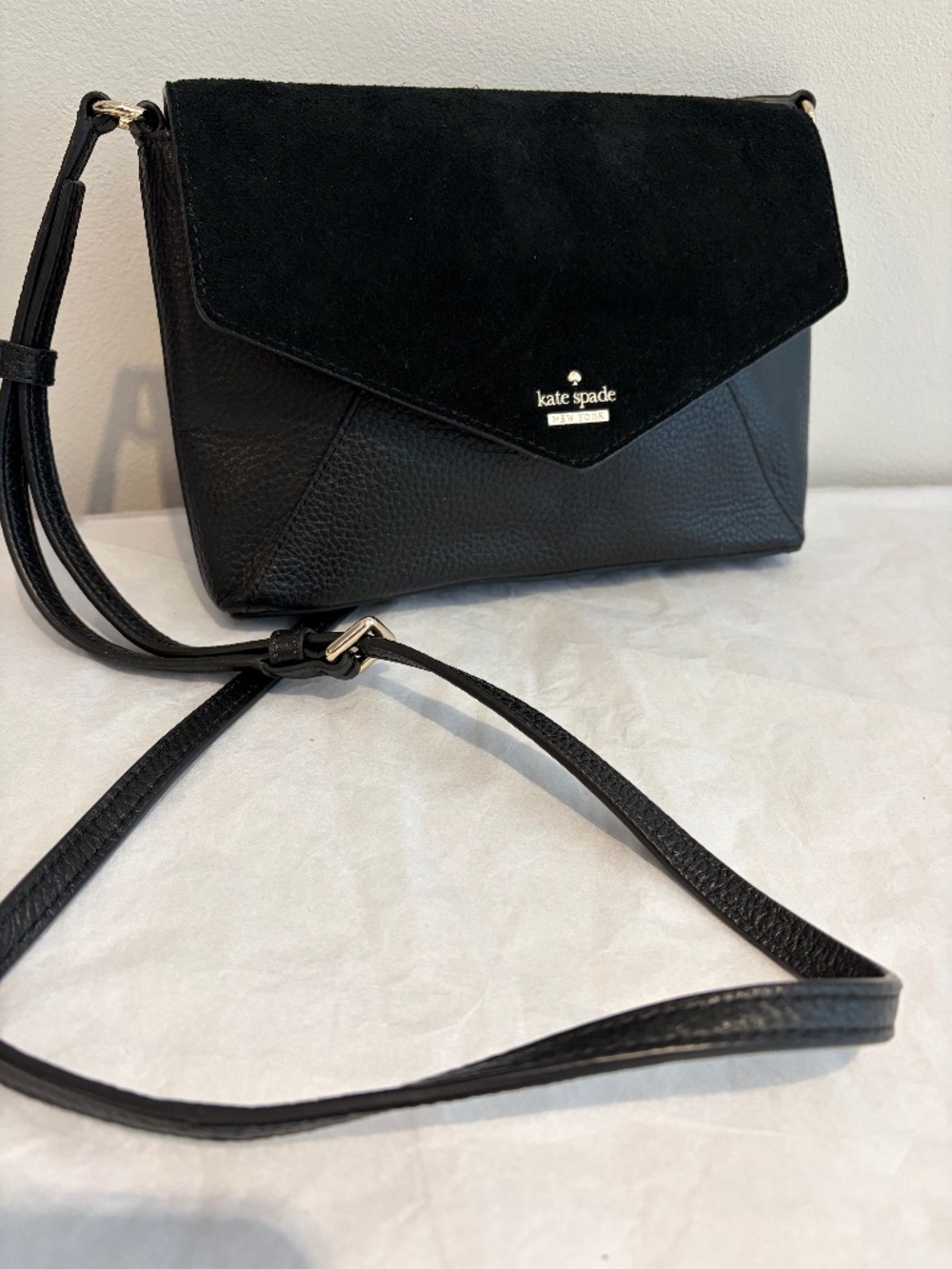 Kate Spade "Spencer" Suede & pebbled Leather Envelope Crossbody